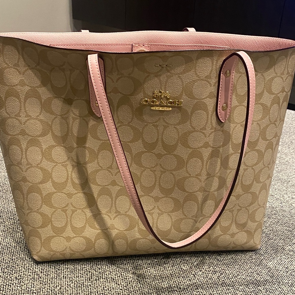 Coach Signature Tan and Pink Tote Bag